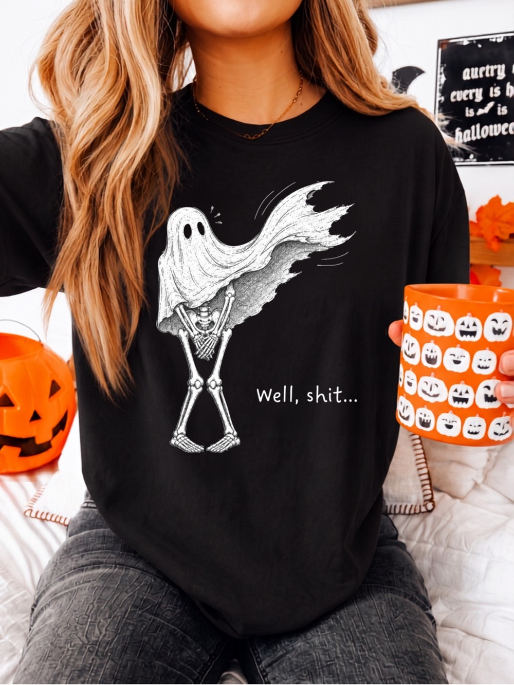Gildan Black Well Shit Funny Skeleton Shirt, Dark Humor Halloween Tee